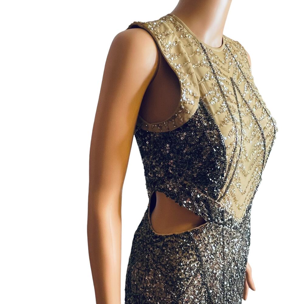 Venus Nude Black Sequin Formal Cut Out Side Sleeveless Evening Dress Gown 4 - Picture 8 of 14